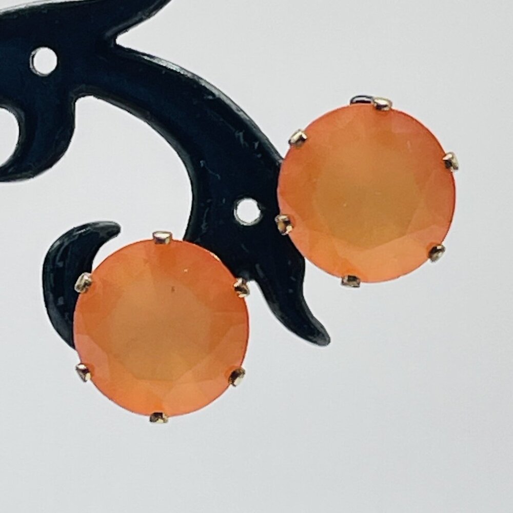 Orange Faceted Stud Earrings Gold Tone Pierced